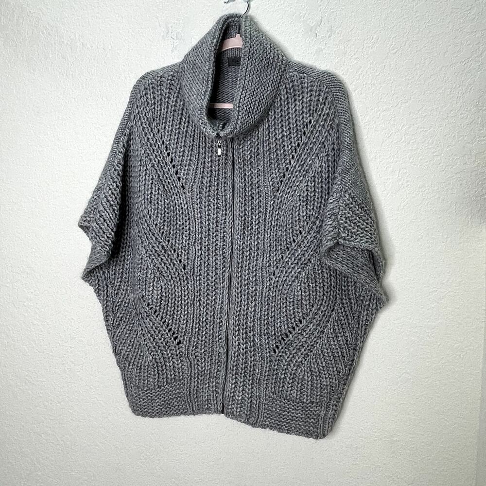 Elsamanda Made Italy Gray Alpaca Wool Chunky Knit Zip Poncho Cardigan One Size